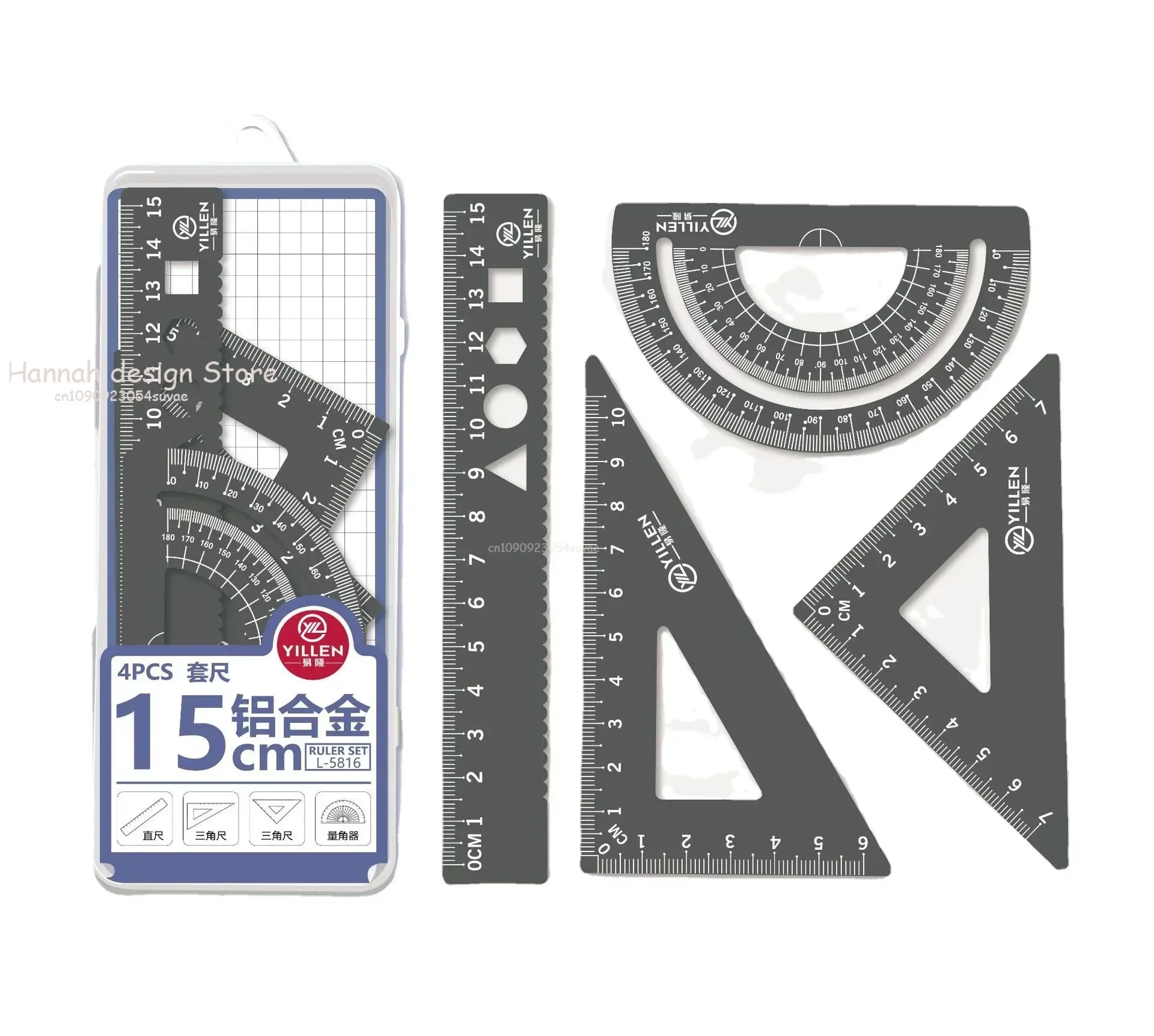 Aluminium Ruler Set Metal/Plastic/Soft Geometry Maths Drawing Compass Stationery Rulers Mathematical 4Pcs/Set School