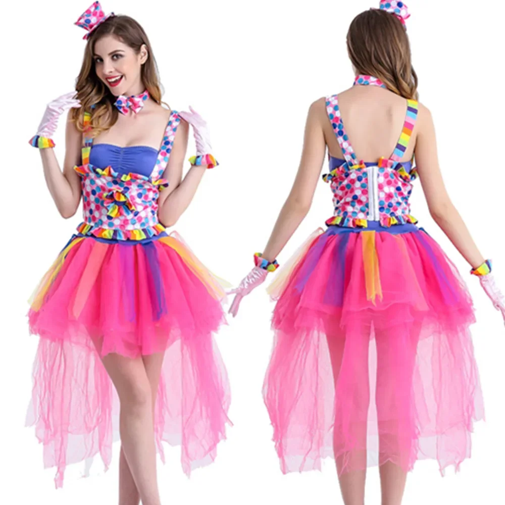 

Adult Costumes Sexy Halloween Circus Clown Color Sling Princess Dress Clothes Stage Performance Clothing