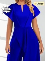 2024 Summer New Elegant Women's V-neck Irregular Jumpsuit Solid Color Short Sleeved Long Style Banquet Women's Jumpsuit - Image 6