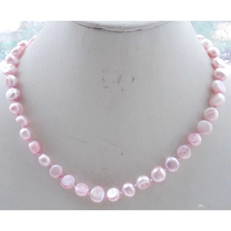 

M693 настоящий 9-10 мм розовый Akoya искусственный жемчуг Nelace 18 ''14k цельный золотой замок