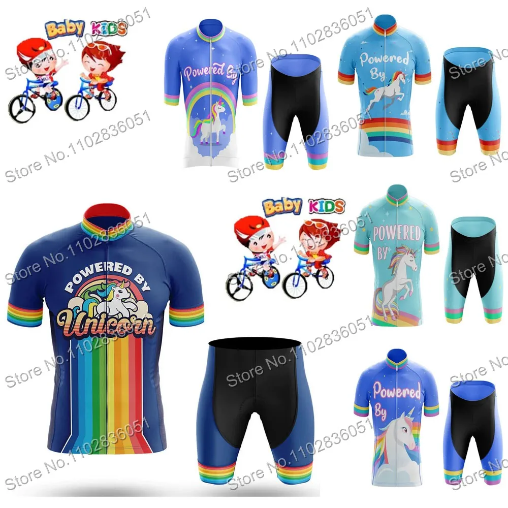 Kids Funny Unicorn Cartoon Cycling Jersey Set Summer Boy Girls Cycling Clothing Children Road Bike Tops Bicycle Suit MTB cycling jersey cycling suit cycling jersey set