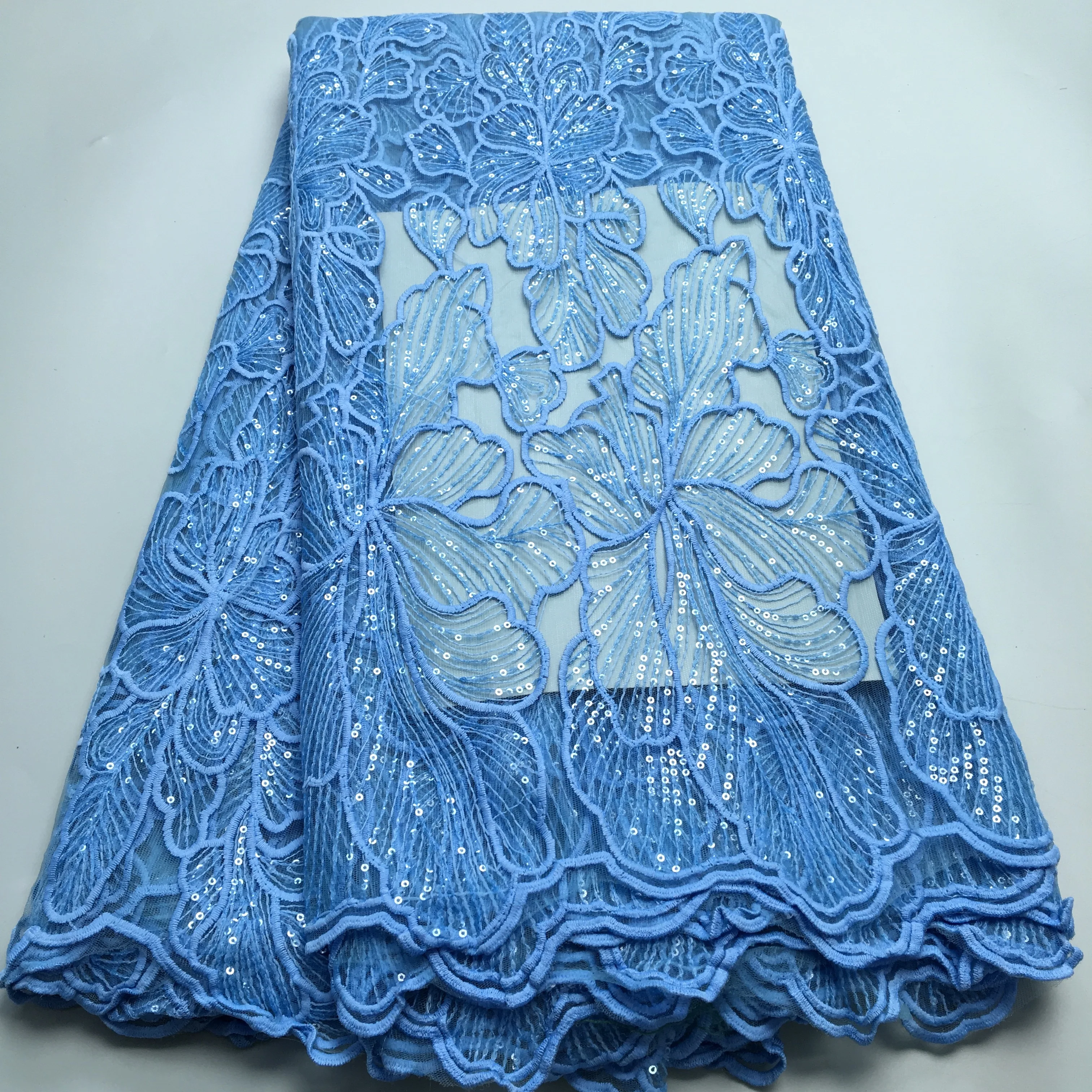 2024 African Mesh Lace Fabric High Quality Luxury Tulle French Sequined Lace Fabric Nigerian Bride Wedding Dress for Women A3367 5