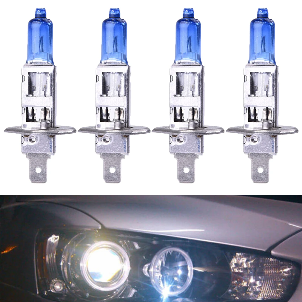 

4pcs H1 Halogen Headlight White Super Bright Light High/Low Beam 12V 6000K 55W Auto Headlight Lamp Aluminum Alloy Universal