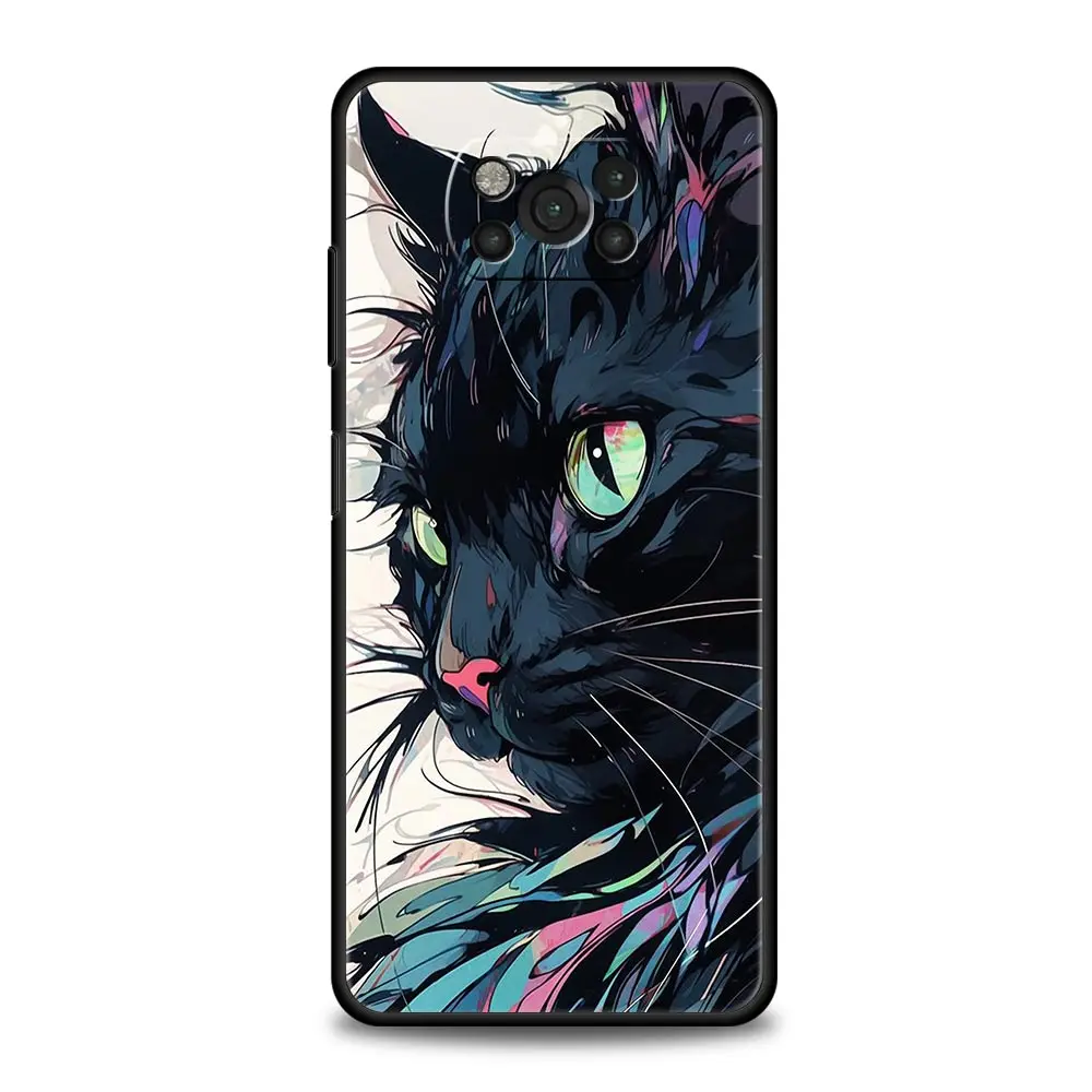 Stylish Cartoon Cat Art Phone Case - Black Cover