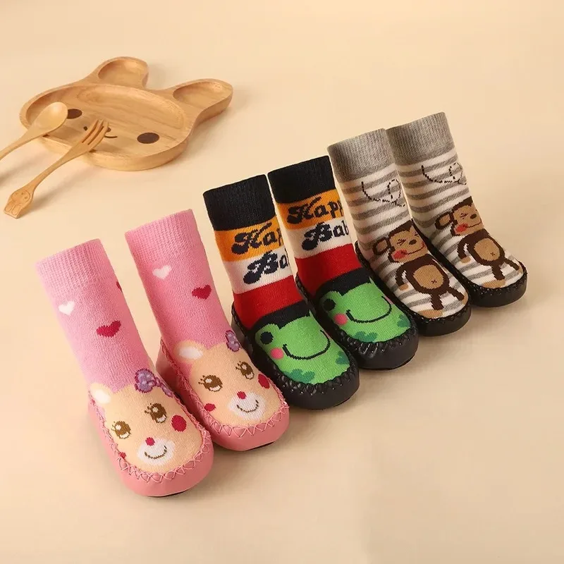 Baby Cute Cartoon Animal Floor Socks with Rubber Anti Slip Sole Cotton Warm Shoes For Infant Girls Boys Slipper Stuff Socks