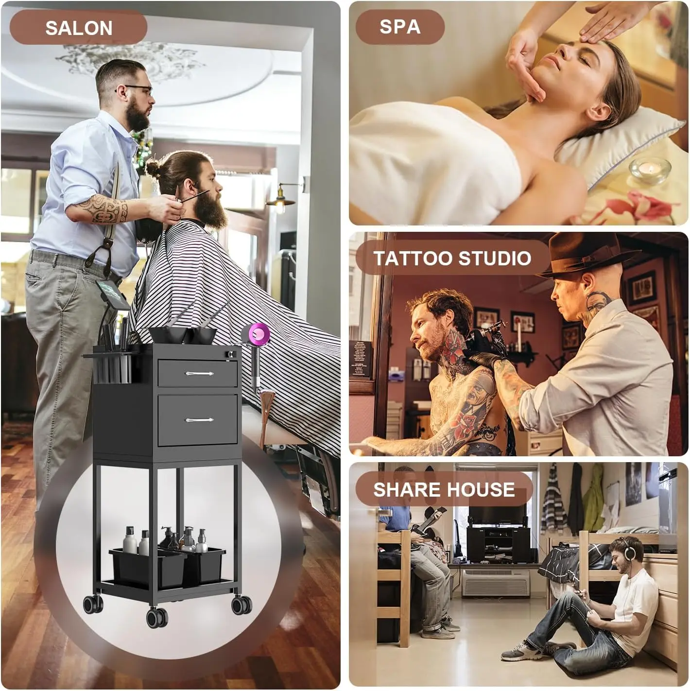 Salon Cart Lockable Metal Storage Cart Salon Trolley with Wheels Sturdy Rolling High End Trolley with 2 Magnetic Bowls