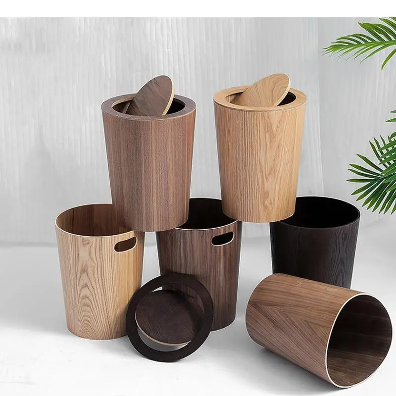 

Solid Wood Trash Can Round with Cover Garbage Bin Household Wastebasket Kitchen Trash Can Cleaning Tools Waste Bins Storage Bin