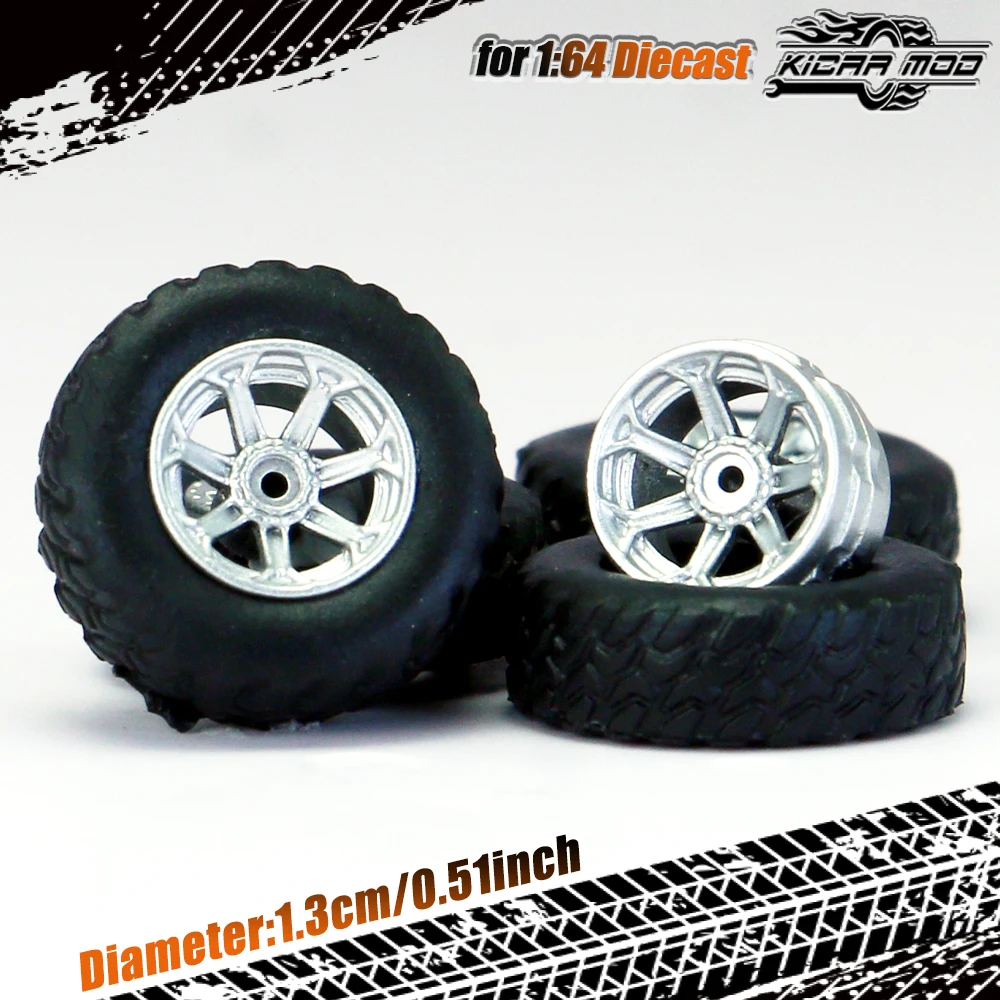 Kicarmod 1/64 Modellauto All-Terrain-Räder mit Gummireifen, Nietachse, Durchmesser 13mm, Umbauteile für Offroad-Fahrzeuge – Detail 14