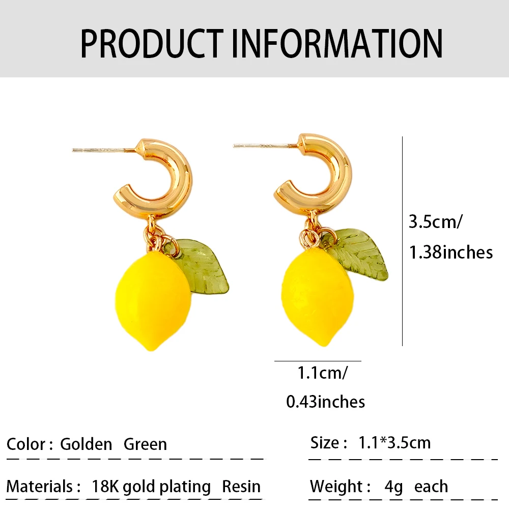 Summer Vacation Cute Yellow Lemon CC Earrings for Girls Bohemia Style Colorful Jewelry Accessory Perfect for Holiday Gift 6