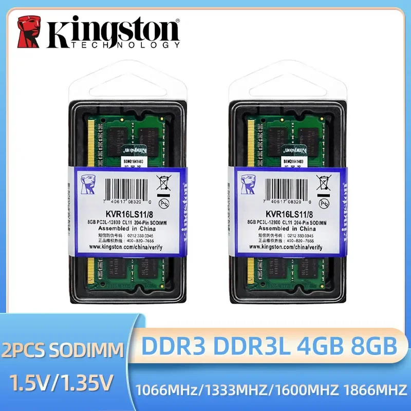 Kingston 2pcs Laptop Ram DDR3L DDR3 8GB 4GB 1333Mhz 1600Mhz 1866Mhz SODIMM PC3-10600 12800 14900 Notebook Ram DDR3 Dual Channel