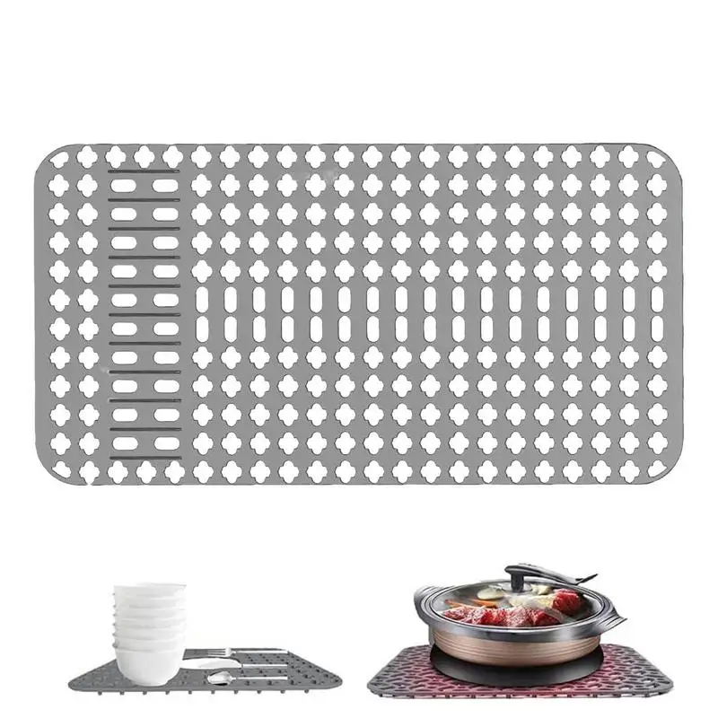 

Silicone Sink Mat Adjustable Large Faucet Dry Pad Heat Resistant Silicone Dish Drying Mat Drainage Hole Design Cuttable Sink Pad