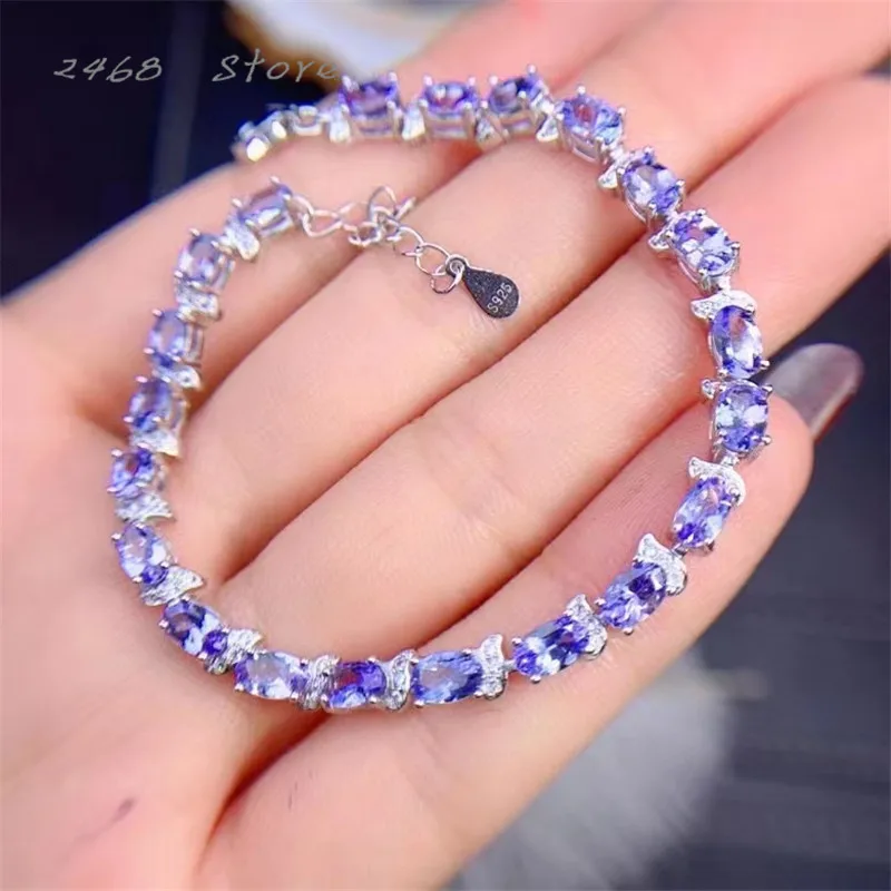 925 Argento Placcato Oro 18K Seiko Intarsiato Braccialetto Di Tanzanite Naturale, Accessori Da Sposa, Può Essere Personalizzato
