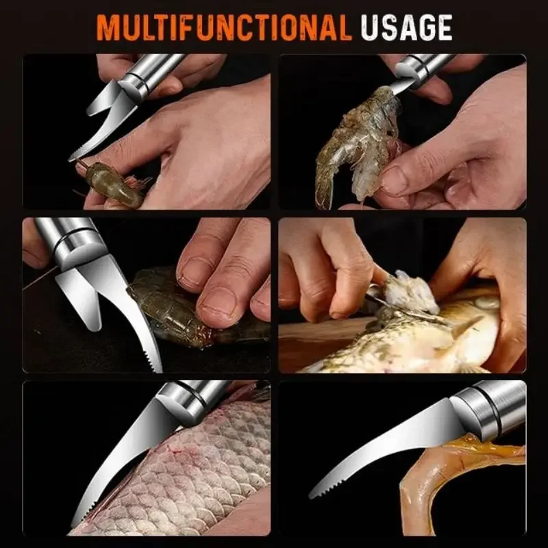 Stainless Steel 6 In 1 shrimp peeler Multifunctional Fast Shrimp Peeler Shrimp Line Kitchen Tools Cutting scraping digging Knife