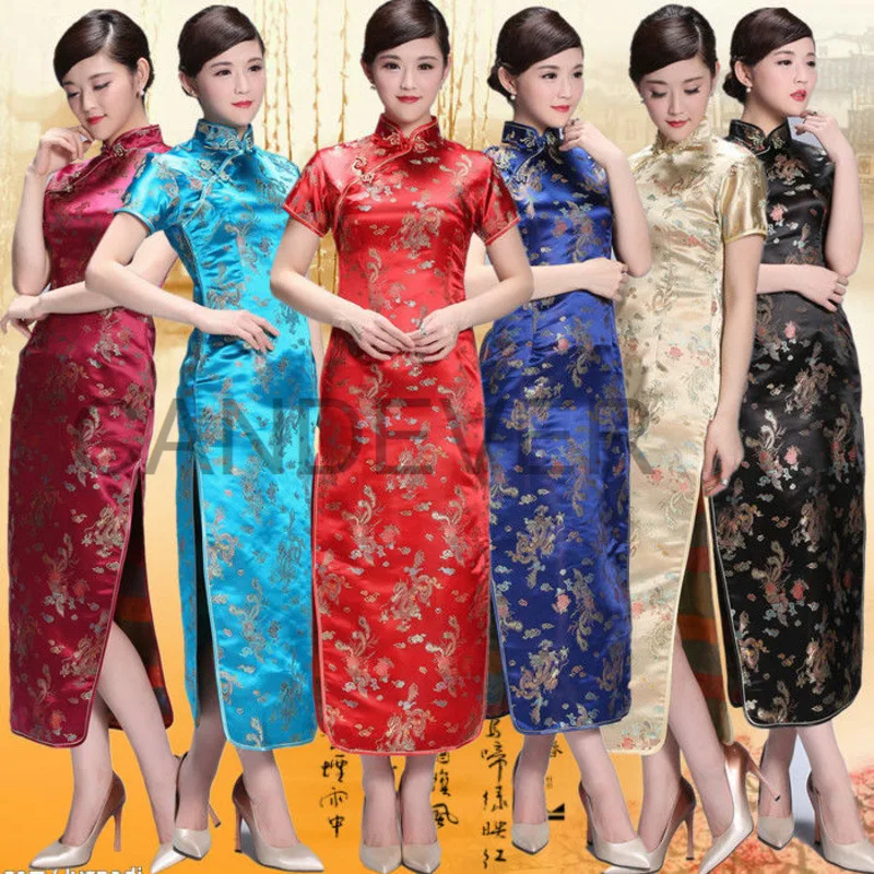 빨간 섹시한 중국 웨딩 드레스 qipao 전통 긴 Cheongsam 여자 자수 우아..