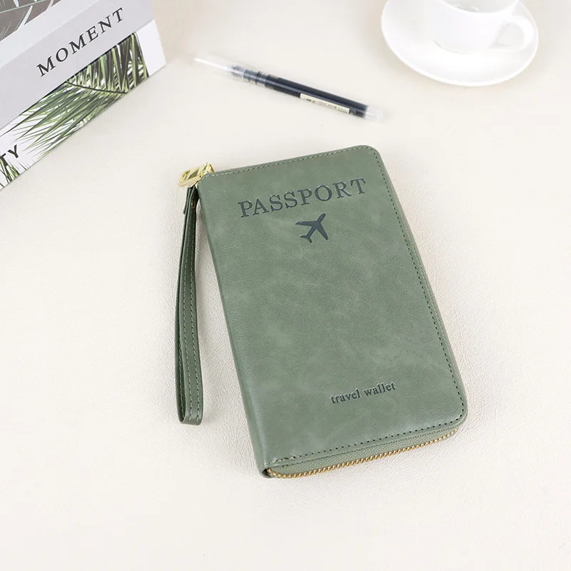 RFID blocking leather passport cover, suitable for women's large capacity travel wallets with multiple card slots