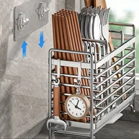 No-Drill Wall-Mounted Utensil Holder. Stainless Steel Space-Saving Organizer for Kitchen Cutlery, Ideal for Small Spaces. 5