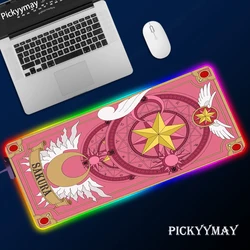 Cardcaptor Sakura alfombrilla de ratón para Gaming, alfombrilla LED RGB para Gamer, decoración para Pc, con alfombra de Cable