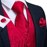 Wedding Red Paisley Vest for Man Groom Luxury Business Tie Bowtie Pocket Square Cufflinks Set Party Sleeveless Dress Waistcoat 2