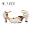 NATASHA2023 Women's Adult Medium Heel 7.0 Off White Satin Friendship Dance Soft Sole Dance Shoes 4