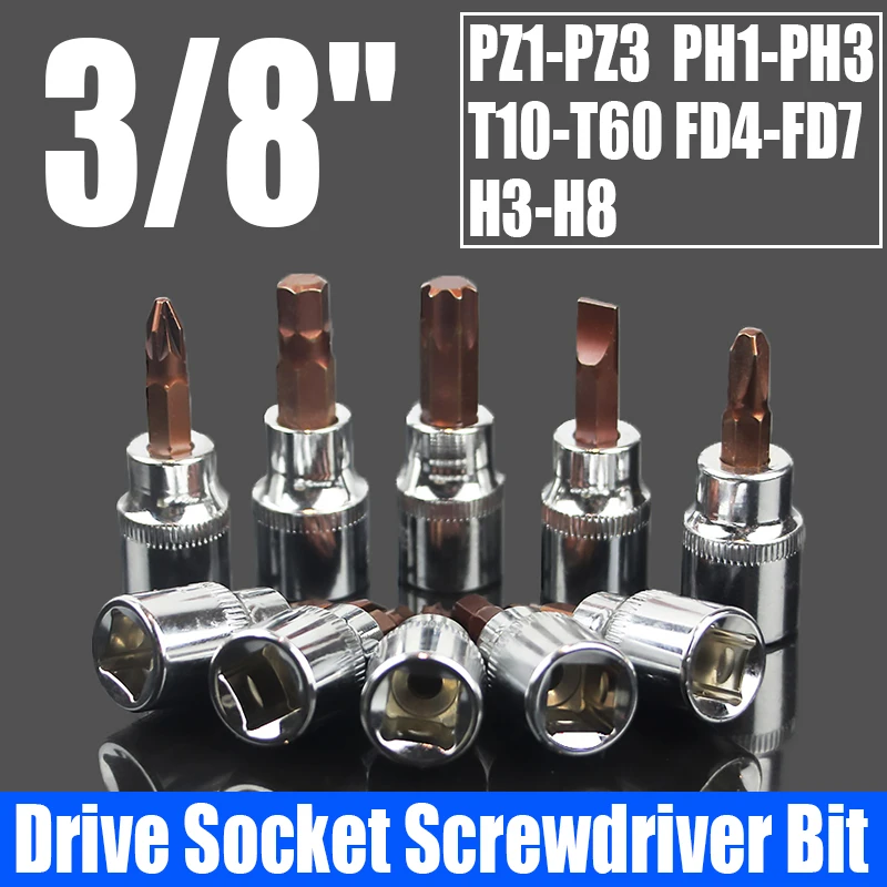 

1PCS 3/8" Drive Socket Screwdriver Bit Set Hex/Torx/Cross/Slotted/Pozidriv Screwdriver Head Ratchet Socket Wrench Adapter