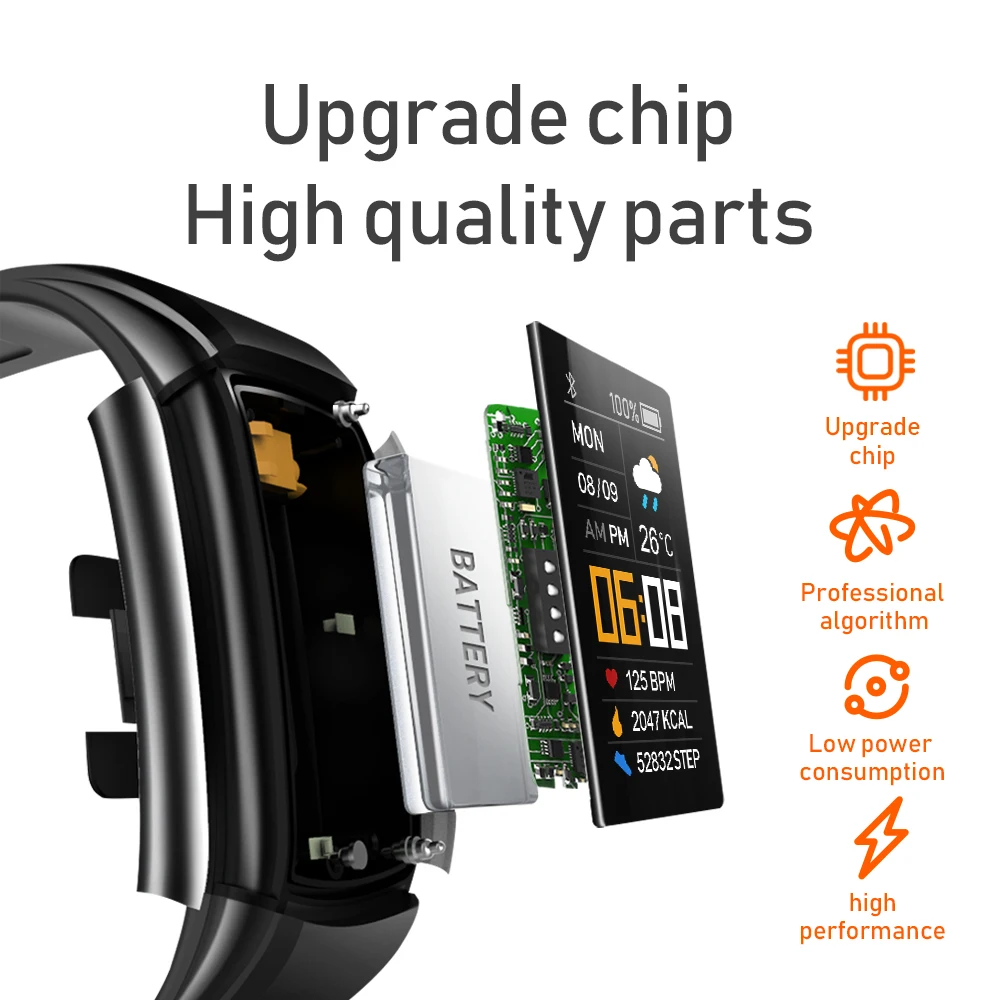 C5S Smart Bracelet IP67 Support Heart Rate Blood Pressure Blood Oxygen Measurement Call Reminder 3 Sports Modes For Men Women 5