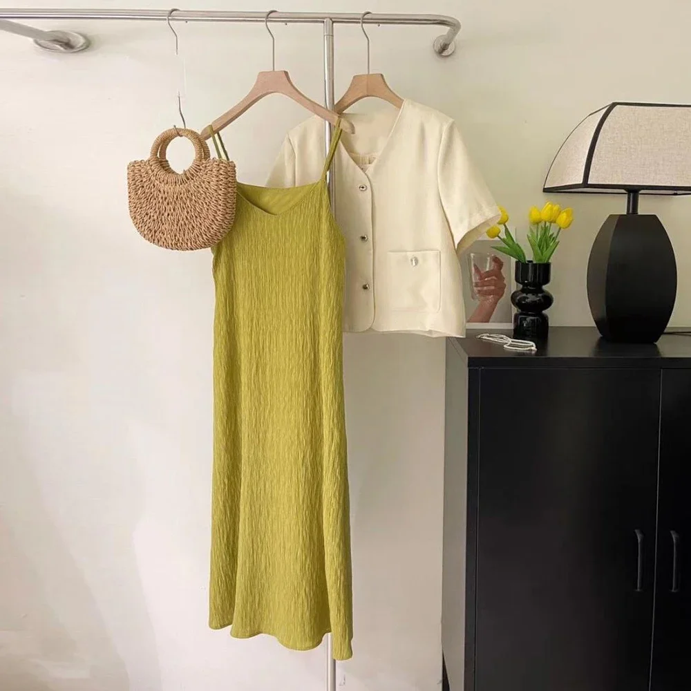 Office Lady Sleeveless Pleated Midi Dress Women Size S-XL Pink Purple White Black Casual Basic Knitted Folds Dresses Girl's 5