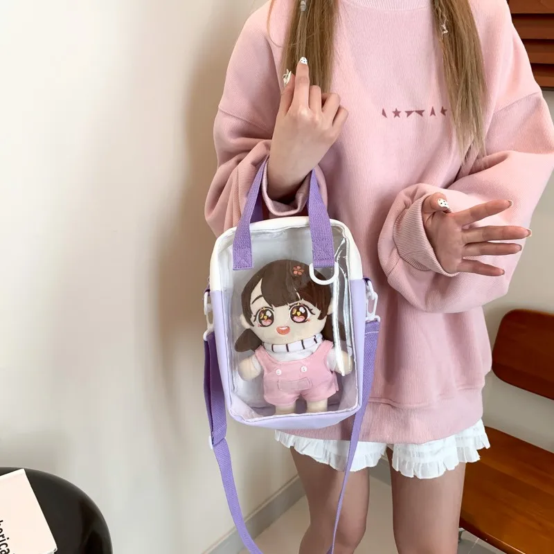 Girls New Cute 20cm Doll Bag Y2K Versatile Transparent Pocket Shoulder Crossbody Bags Simple Basic Ita Bag Student Handbag Purse - 2