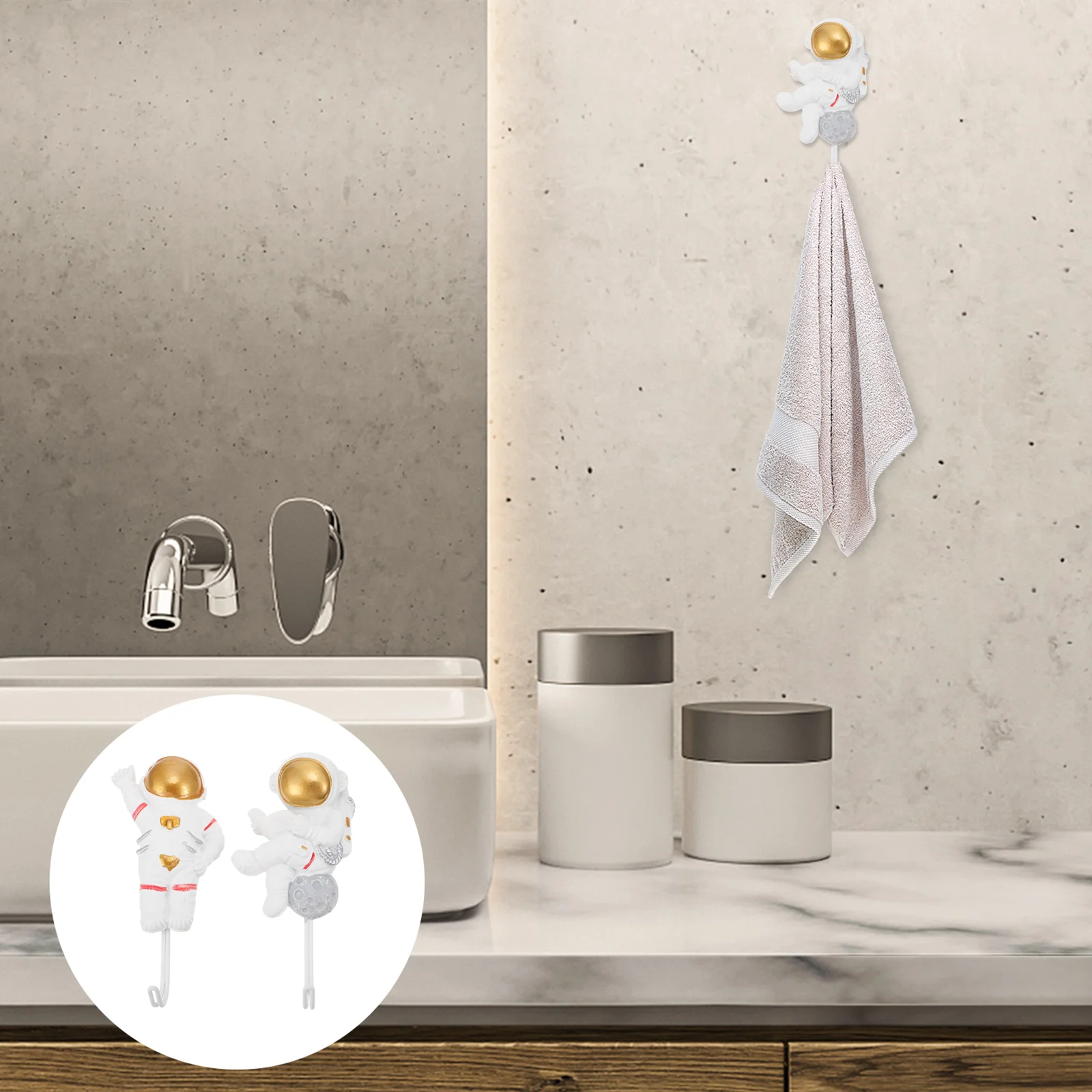 

Vosarea Scarves Storage Decorative Hooks 2 Pcs Nail Free Door Hooks Astronaut Shape Hook Wall Mounted Hooks Lovely