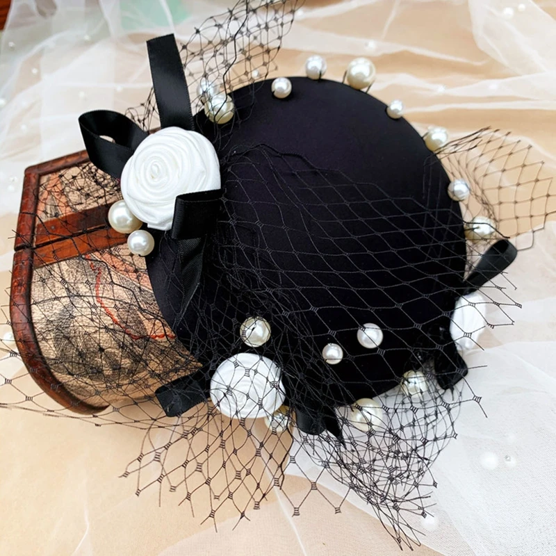 Black Satin Women Top Hat With Rose Petal Beads Bride Head Pieces Elegant  Wedding Accessories For Party Chapeaux Mariage Femmes - Bridal Headwear -  AliExpress