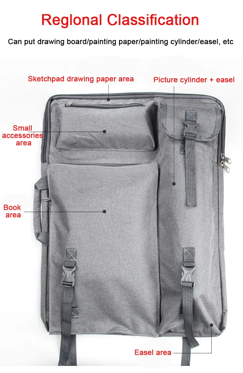Large Capacity Waterproof Canvas Drawboard Backpack for Outdoor Drawing Sketching Painting Folding Easel Artist Field Carry Shoulder Bag Gray 