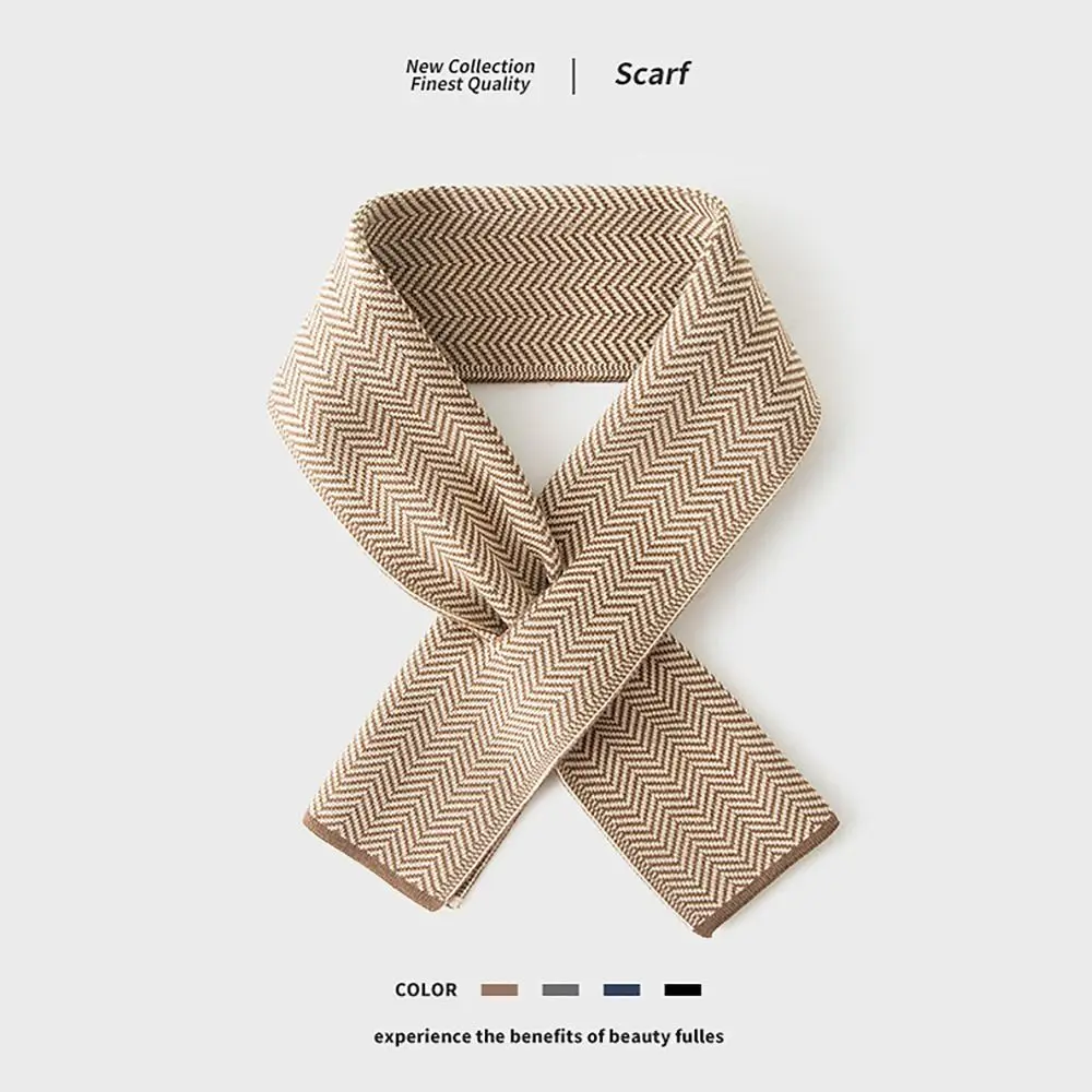 Elegant 90x18cm Knitted Scarf Line All-match Thickened Shawl Winter Warm Short Scarves for Woman Man 4