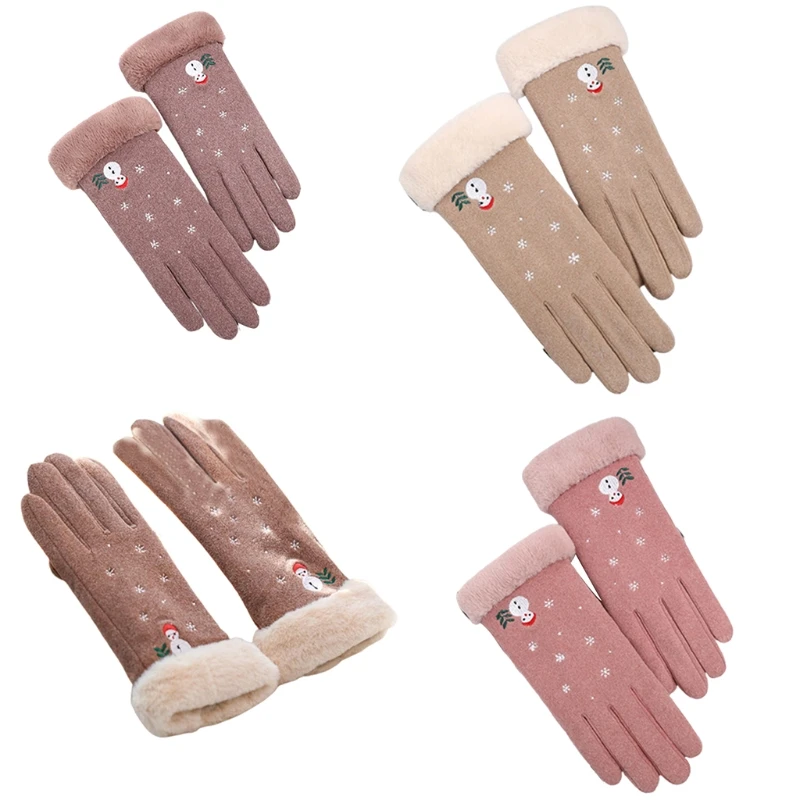 

New Vintage Cartoon Snowman Pattern Pattern Knitted Gloves Women Thicken Gloves Winter Warm Full Finger Xmas Gift for