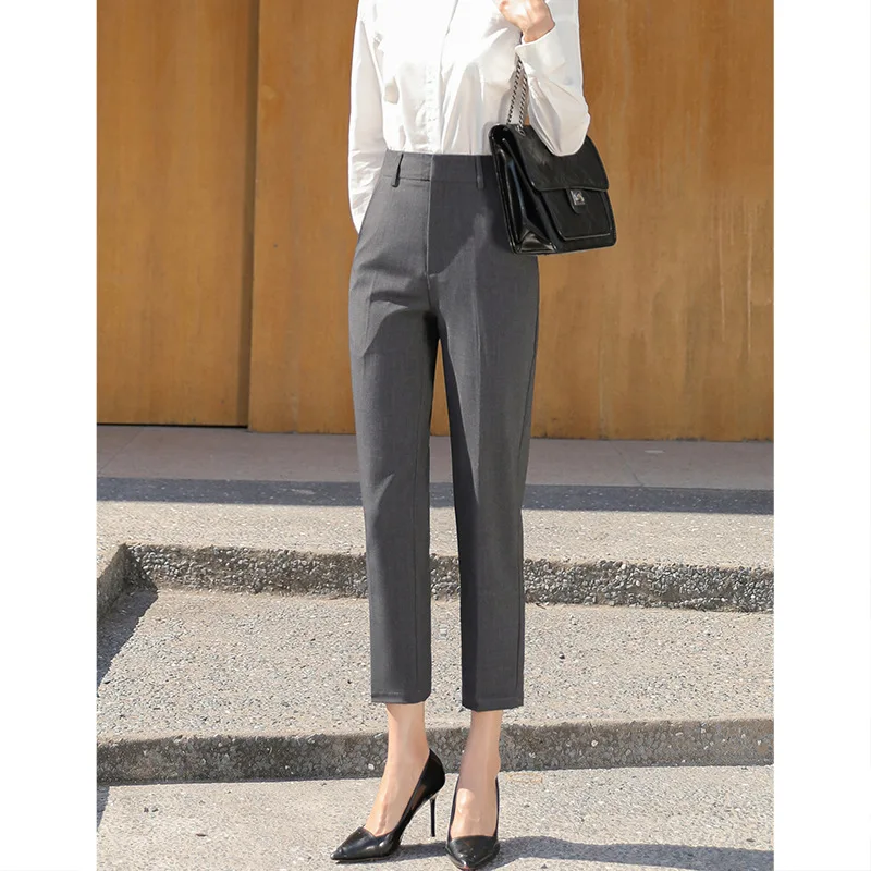 

Женские серые брюки, Новинка осени 2021, укороченный облегающий костюм с высокой талией, брюки, Корейская версия для приличных, темпераментная сигарета Pa