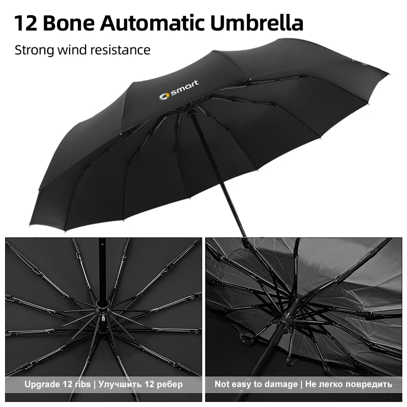 Car Folding Umbrella Automatic Sunshade Accessories Smart Fortwo Forfour 451 453 450 452 454 Roadster Coupe 12 Bone