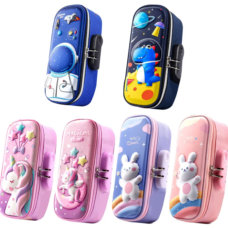 Pencil Cases 3D Kawaii With Lock Unicorn Organizer