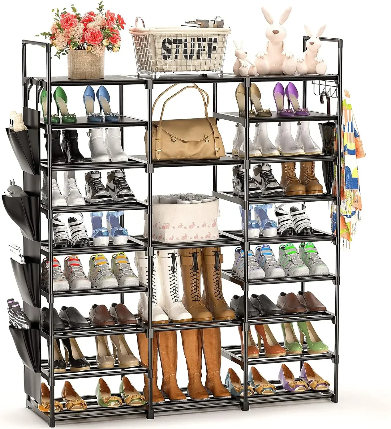 

Large Shoe Rack Organizer Storage, 9 Tier Tall Shoes for Entryway Closet, 60 Pair Shelf Stand, Big Black Metal Free Standing