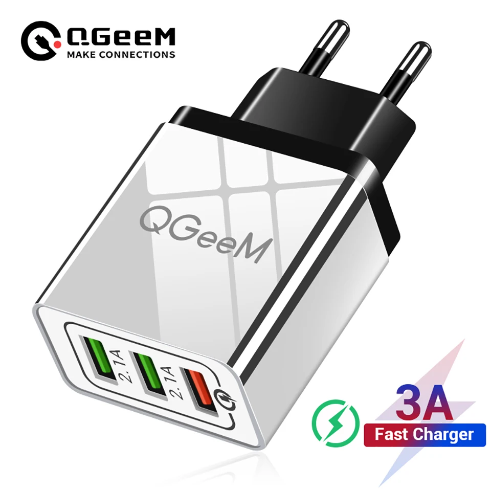 QGEEM 3 Port USB Charger for iPhone X Xiaomi EU US Plug QC 3.0 Fast