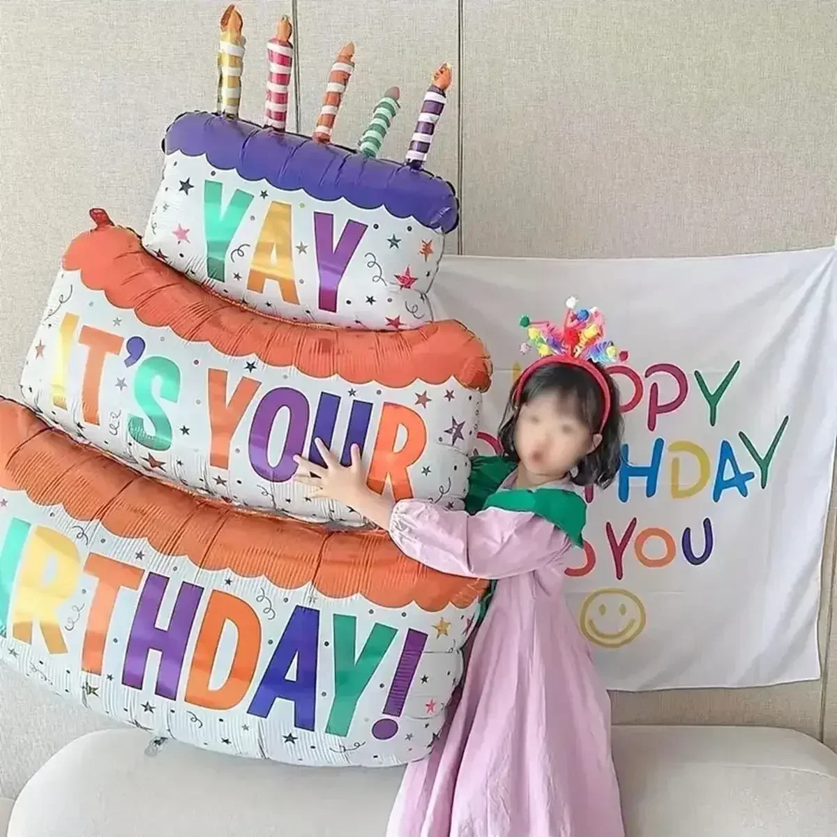 1pc-Birthday Balloons Colorful Candles Three Tier Cake Aluminum Foil Balloons