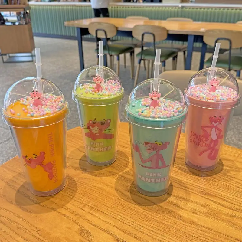 

Аниме мультфильм Розовая пантера соломенная чашка модная новая пластиковая двухслойная чашка для воды Портативная сумка Портативная чашка подарок для друзей