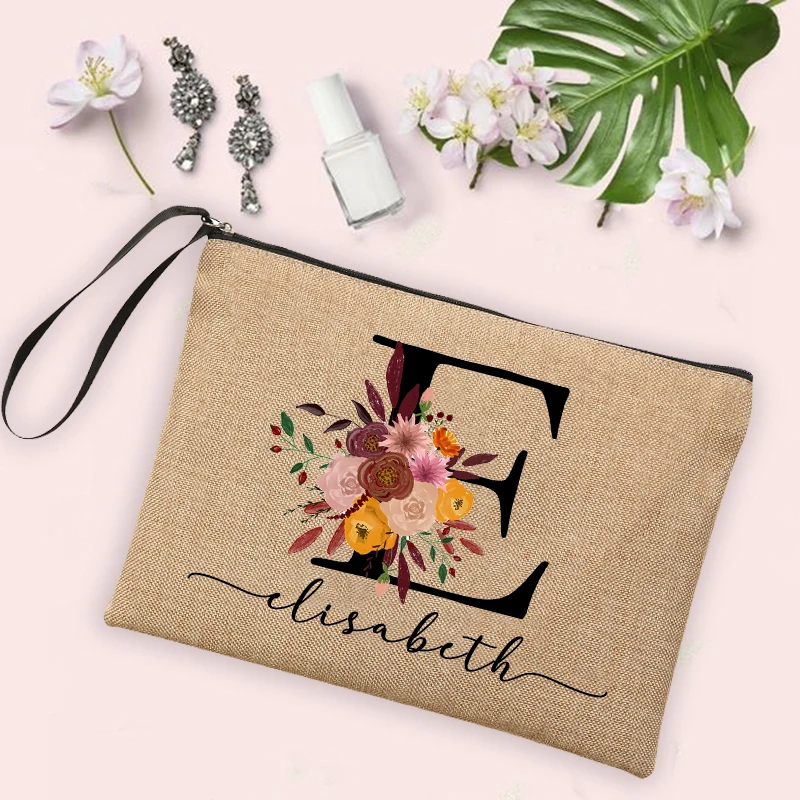 Regalos de cumpleaños personalizados para amigas, bolsa de mano con  iniciales florales para mujer, bolsa de playa Can-vas con bolsa de  maquillaje