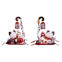 SEWS-8.6 Inch Ceramic Maneki Neko Lucky Cat Money Box Coin Bank Japanese Long Tail Fortune Cat Feng Shui Home Decor 1