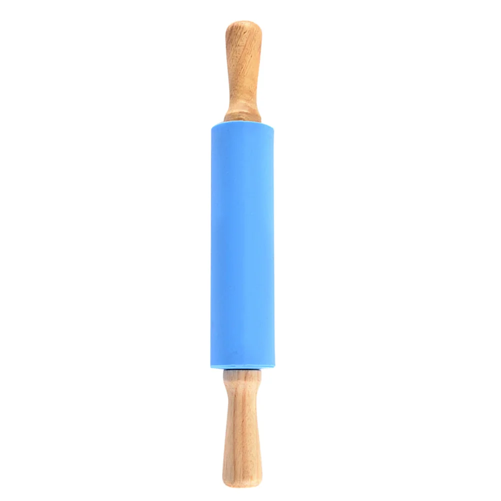 

38 Cm Non-stick Rolling Pin Sticks for Baking Rollers Rotatable Silicone Wooden