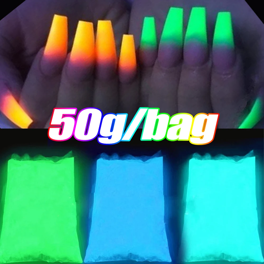 Halloween Luminous Phosphor Nail Glitter Powder Glow-In -Dark Epoxy Resin Nail Powder 50G