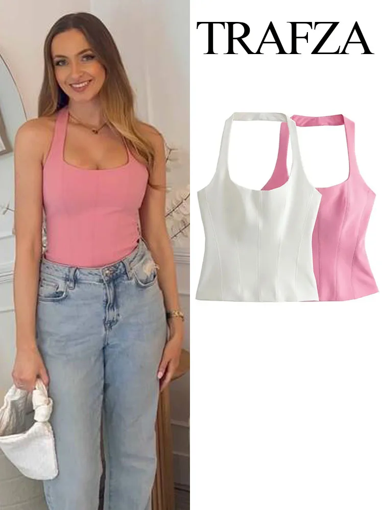 

Женский укороченный топ с лямкой на шее, без рукавов, с открытой спиной