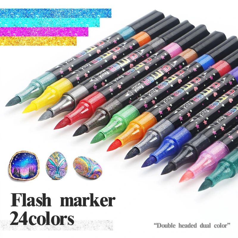 Double Headed Flash Pen Set Soft Tip Ink Writing Painting