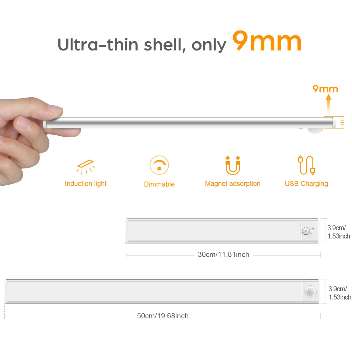 High Capacity Battery USB Rechargeable LED Light Bar Aluminium Motion Sensor Magnetic Strip For Stairs Closet Cabinet Night Lamp 3