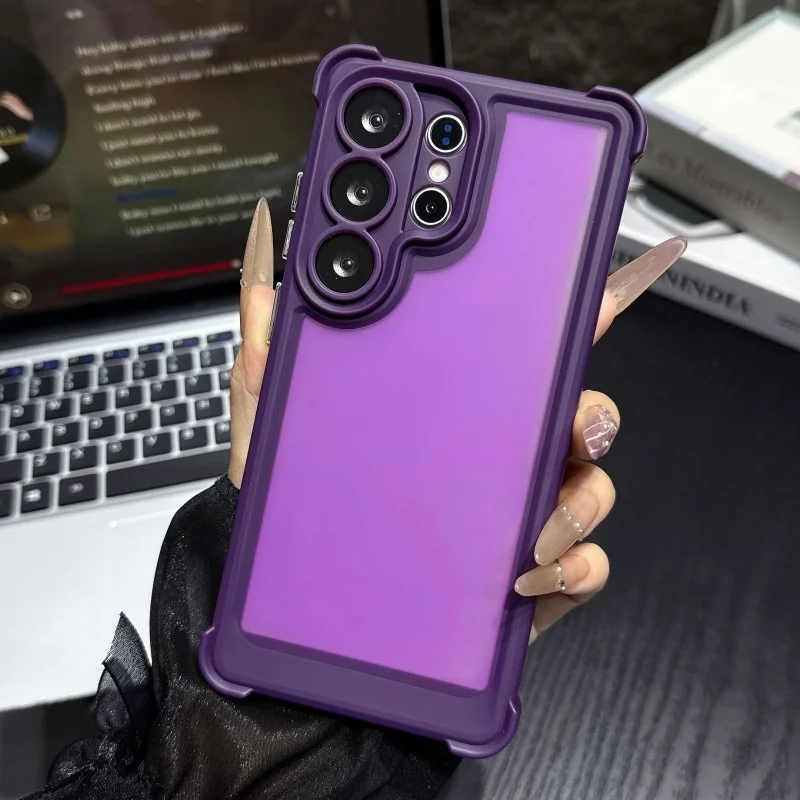 Shockproof Clear Matte Military Armor Case with Hybrid Translucent Protective Frame