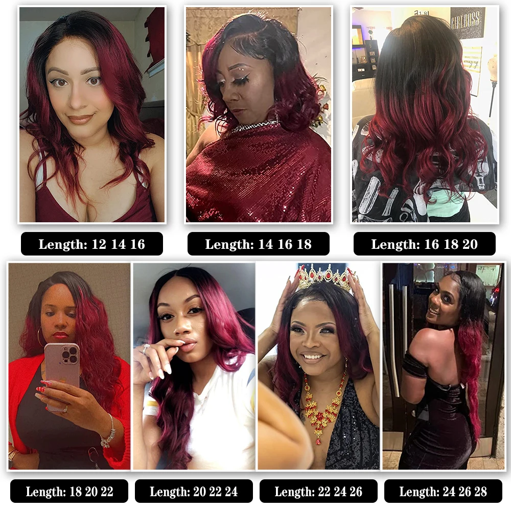 Burgundy Red Body Wave Human Hair Bundles Red 1b/99j Ombre Colored 100% Human Hair Extension Wavy Tissage Remy Hair Weaving 5