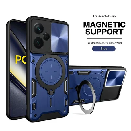 Magnetic Slide Camera Case with Armor Ring Holder and MagSafe Compatibility