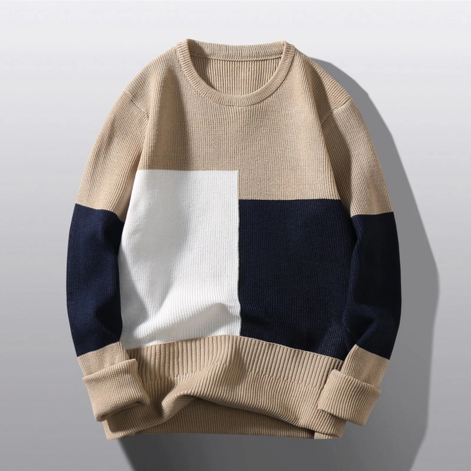 

Korean Style Sweaters Fashion Sweater Color Block Pullover Round Neck Men's Sweater Sjumper Ueteres Hombre Streetwear Outfits